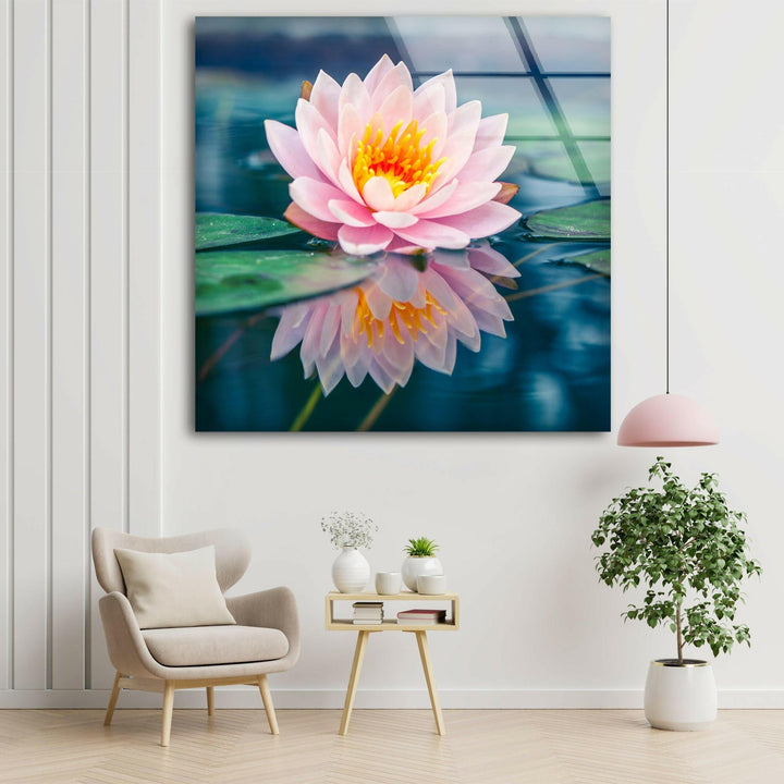 Pink Lotus Flower Glass Wall Art, picture on glass wall art, photos printed on glass