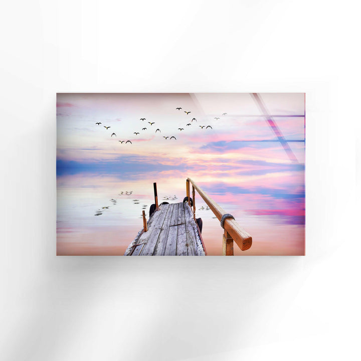 Ocean Sunrise With Pier Glass Wall Art Glass Printing Wall Art, Print photos on glass