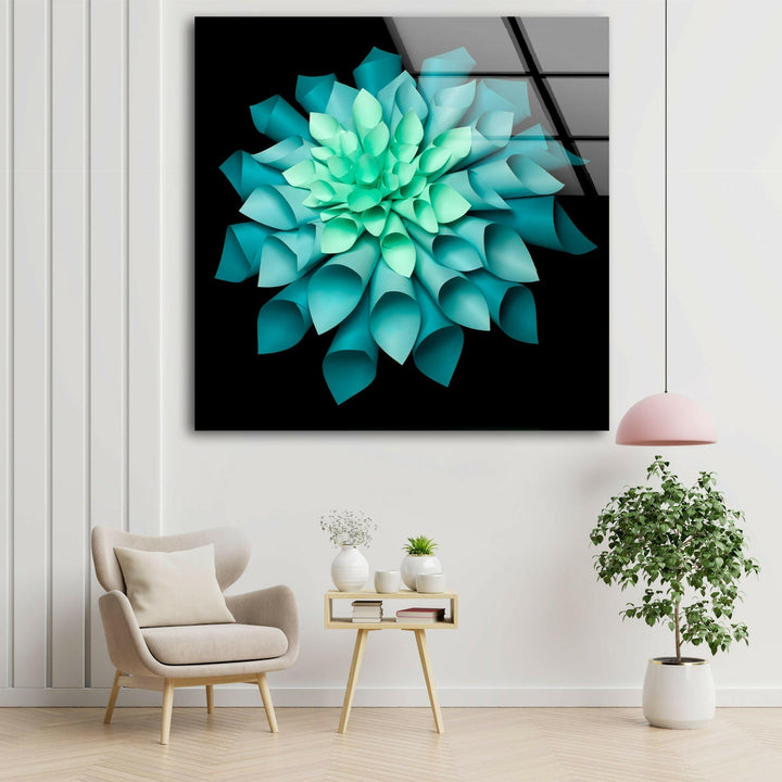 Green Paper Origami Flower Glass Wall Art, Glass Printing Wall Art, Print photos on glass
