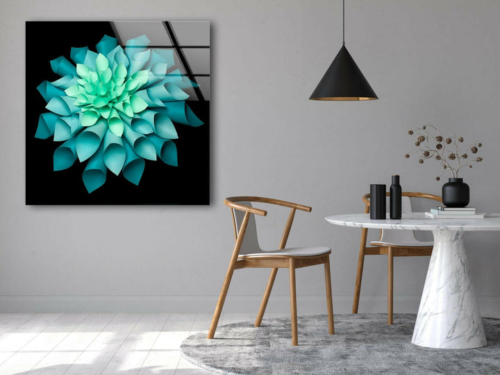 Green Paper Origami Flower Glass Wall Art, custom glass pictures, glass art prints
