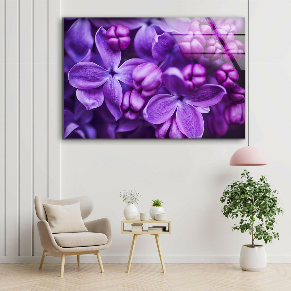 Purple Lilac Glass Wall Art, glass wall decor, glass wall art decor