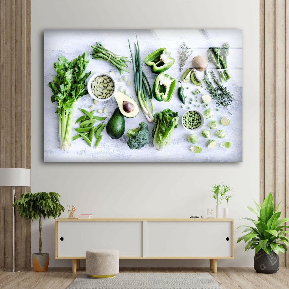 Green Vegetables Glass Wall Art,  glass wall decor, glass wall art decor