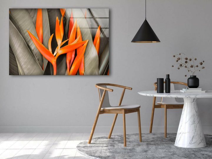 Orange Flower Glass Wall Art, custom glass pictures, glass art prints