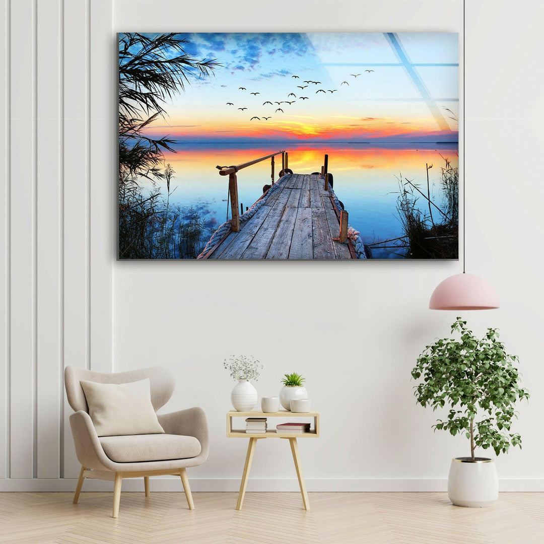 Sunset Jetty Novel Art Glass Wall Art Glass Printing Wall Art, Print photos on glass