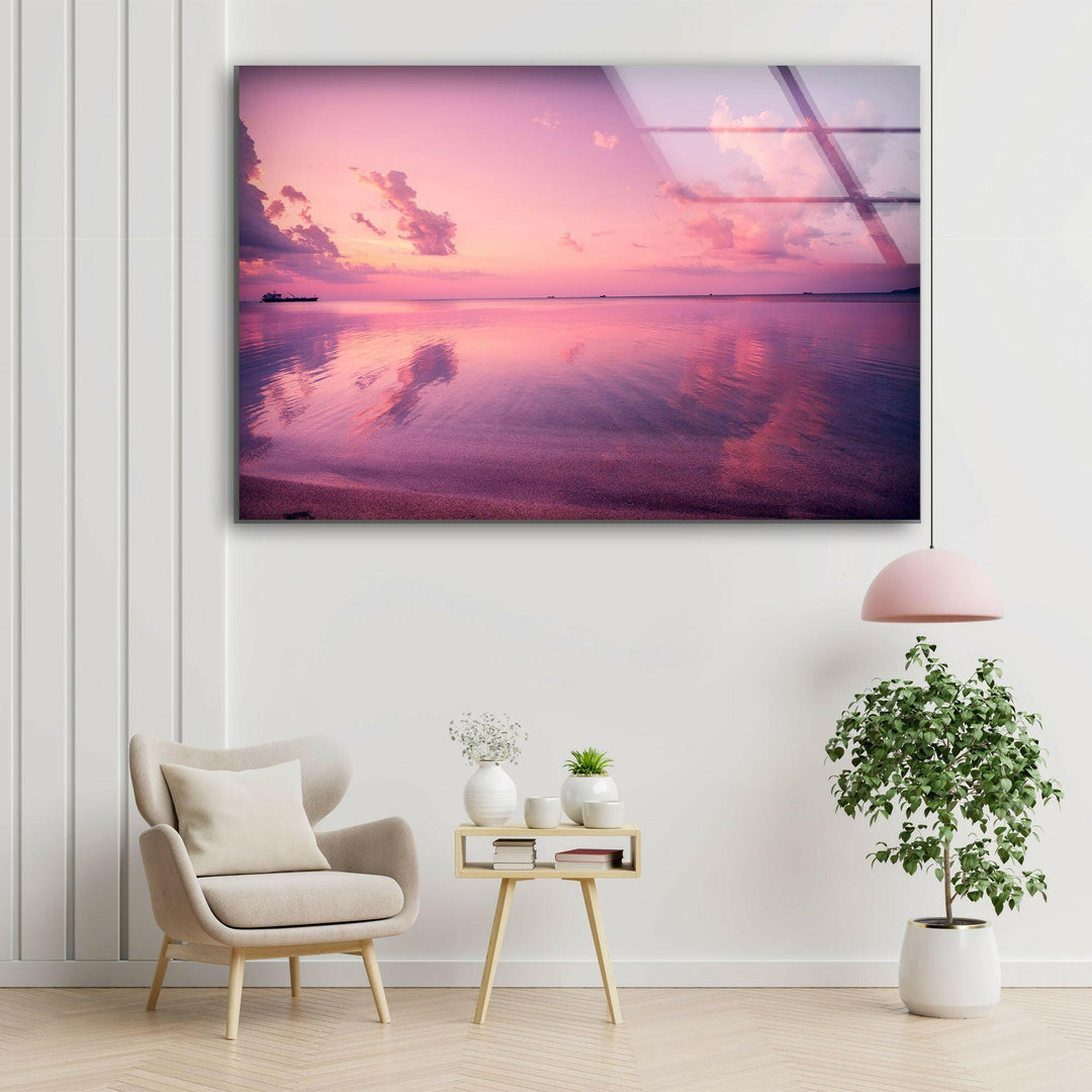 Pink Sky Sea Glass Wall Art glass art painting, glass art for the Wall