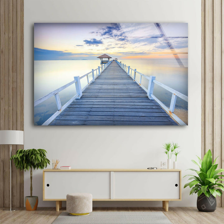 Old Wood Bridge Pier Glass Wall Art