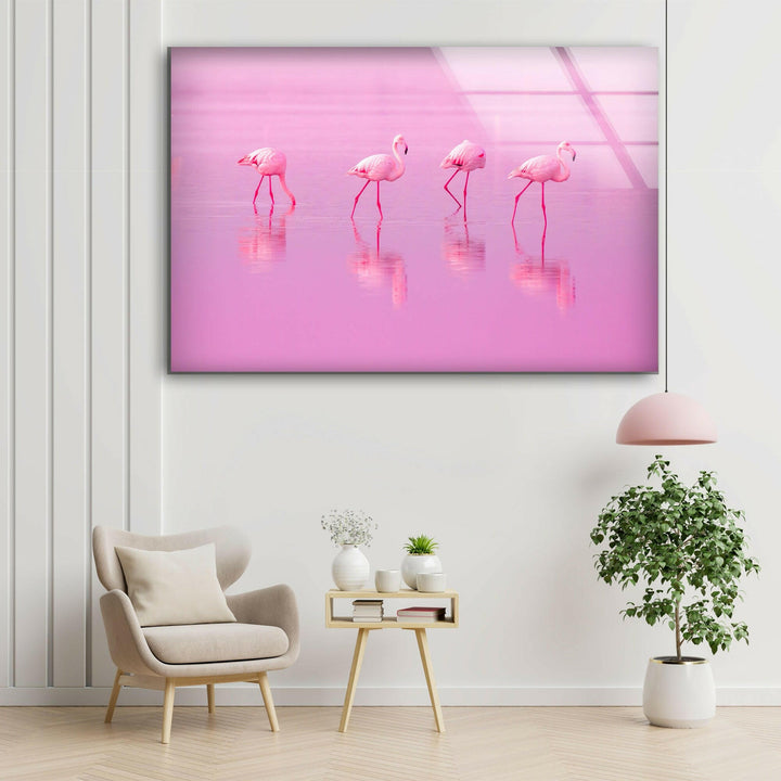 Pink Flamingos Glass Wall Art picture on glass wall art, photos printed on glass