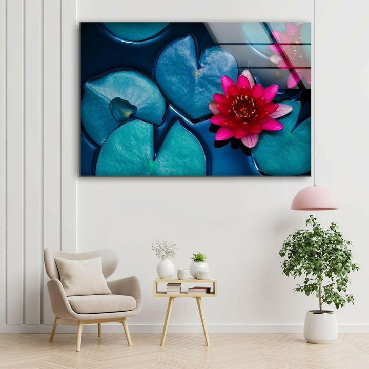 Red Lotus Water Lily Glass Wall Art, glass image printing, glass prints from photos
