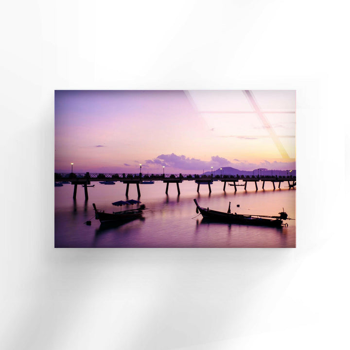 Pink Lake & Boats Glass Wall Art Glass Printing Wall Art, Print photos on glass