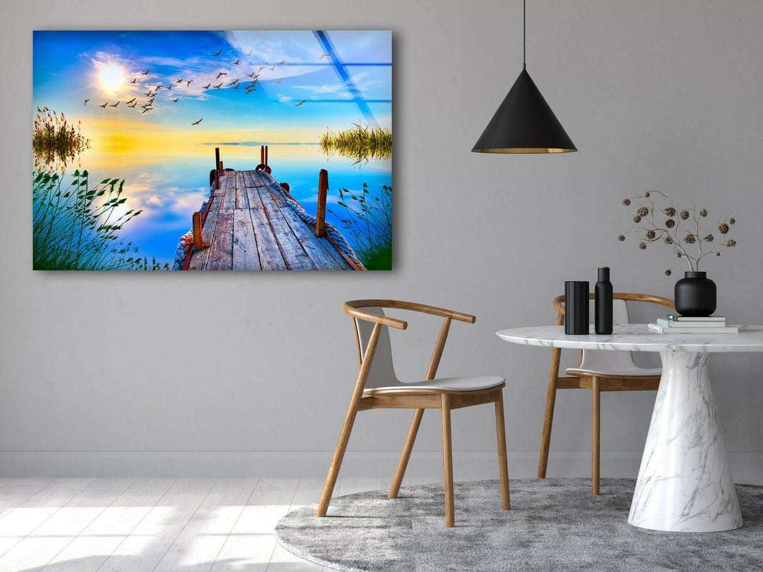 Sea Landscape With a Pier Glass Wall Art