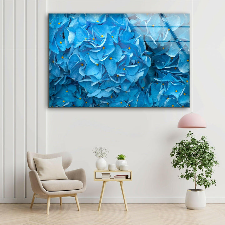 Blue Hydrangeas Glass Wall Art, art glass wall art, glass wall art pictures