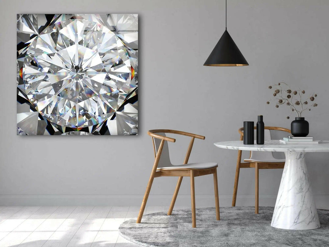 White Diamond Abstract Glass Wall Art print picture on glass, Tempered Glass Wall Art
