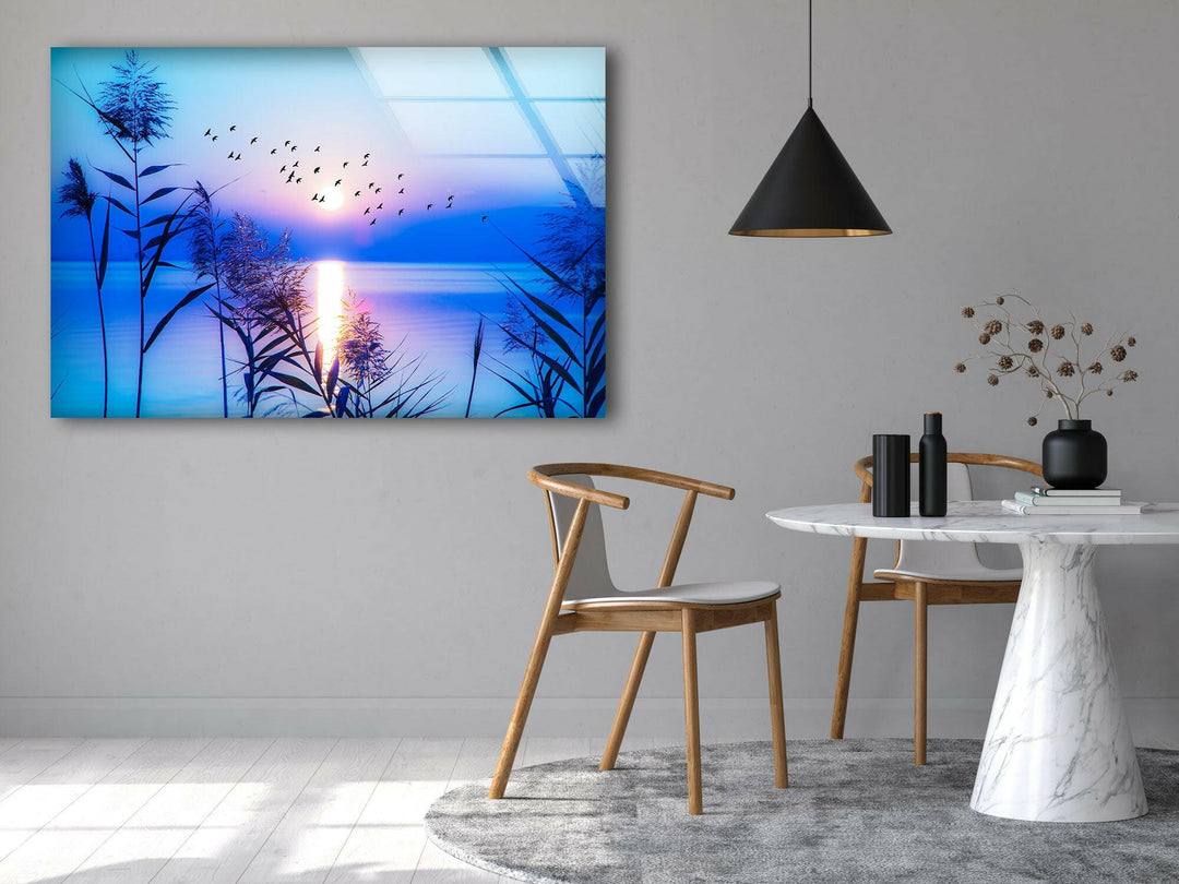 Blue Sunrise On Lake Glass Wall Art large glass photo prints, glass wall photos