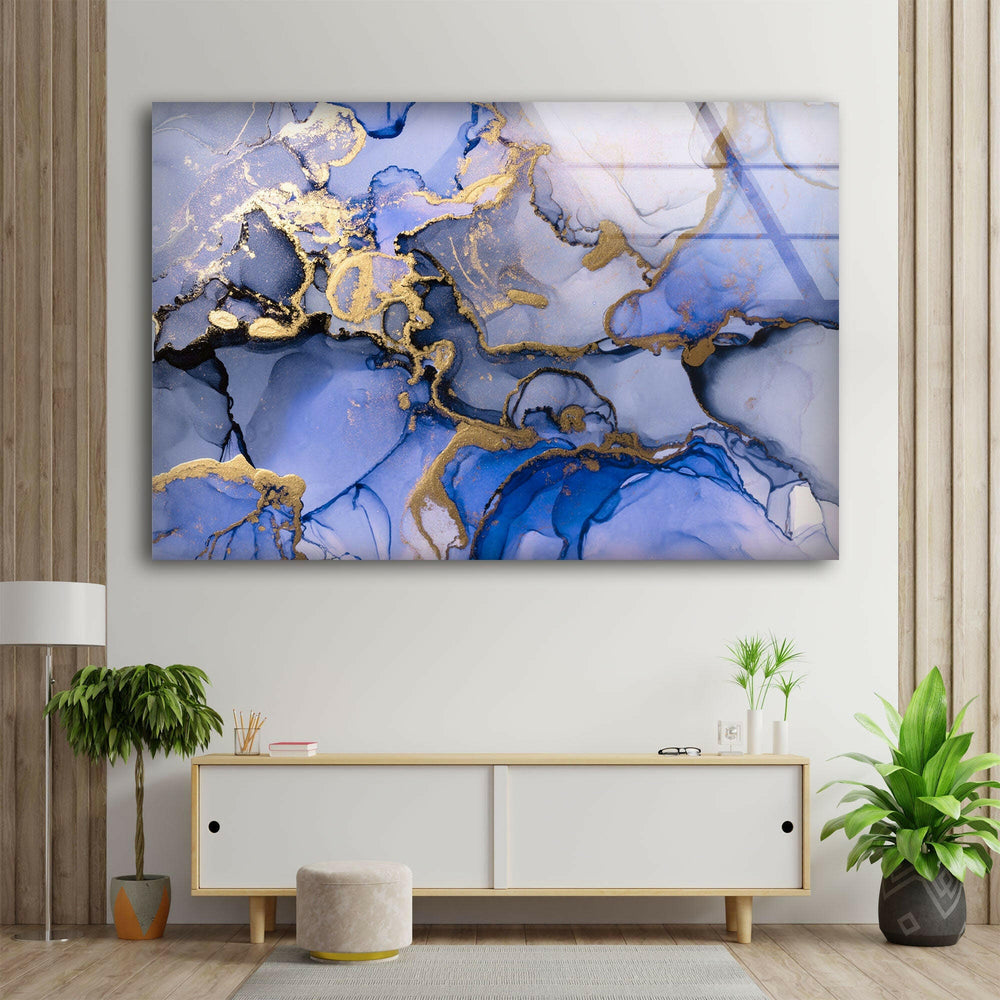 Blue Abstract Alcohol Ink Marble Glass Wall Art glass wall decor, glass wall art decor