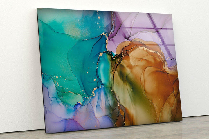 Green Purple Brown & Gold Abstract Glass Wall Art