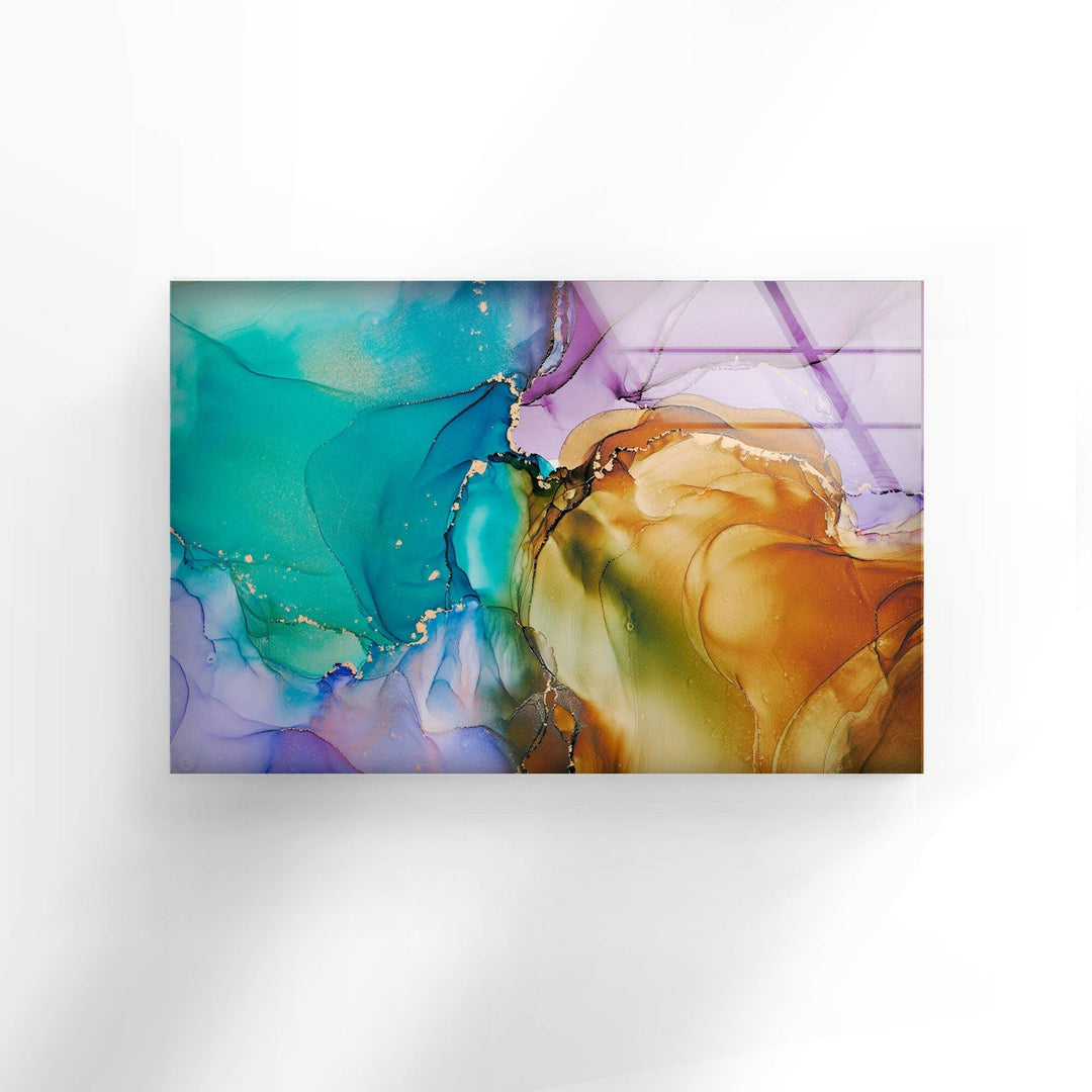 Green Purple Brown & Gold Abstract Glass Wall Art