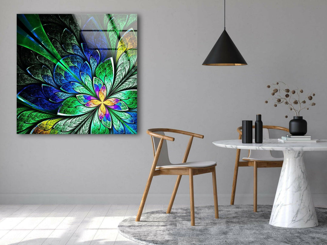 Fractal Style Stained Flower Glass Wall Art, glass pictures for Wall, glass prints wall art