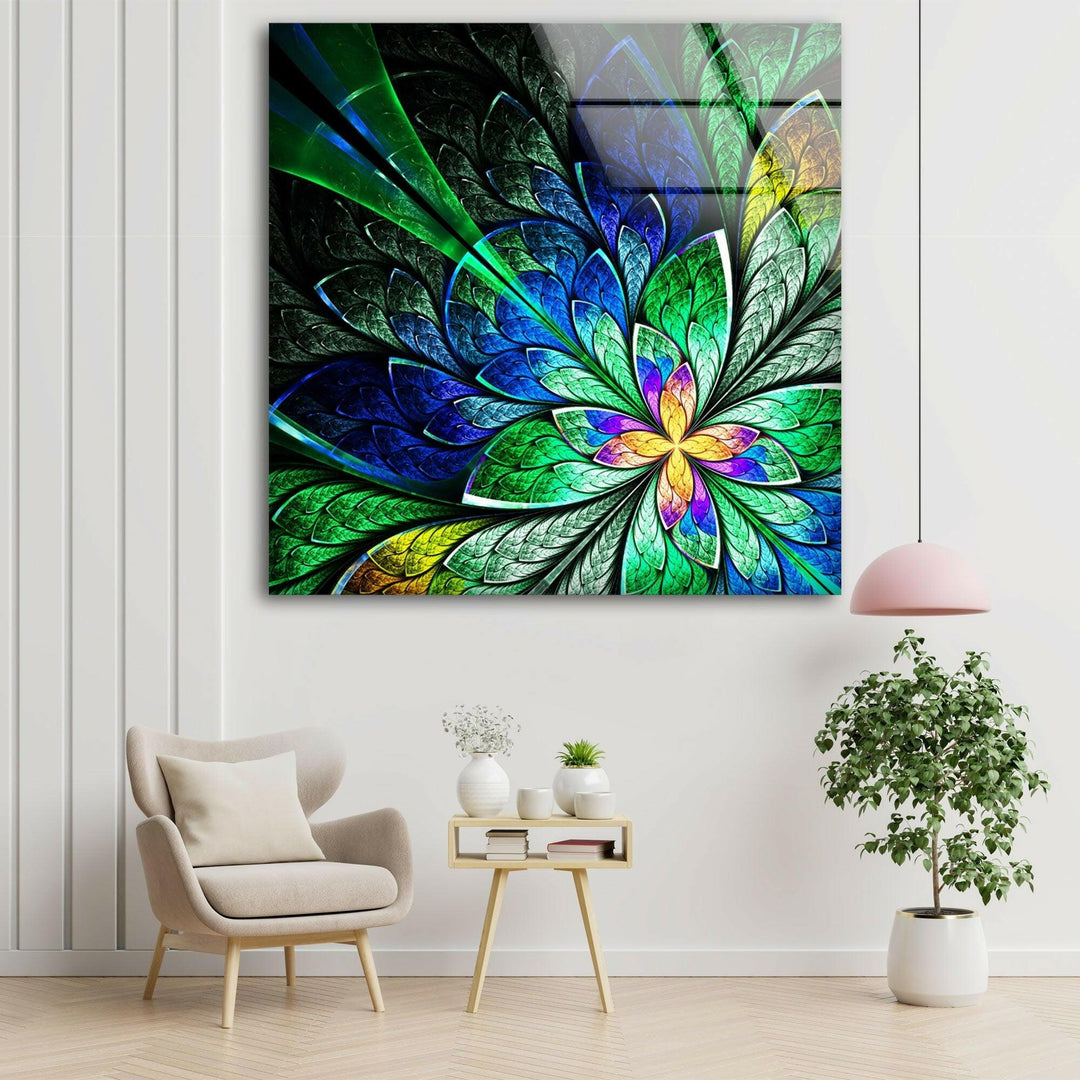 Fractal Style Stained Flower Glass Wall Art, photo print on glass, prints on glass wall art