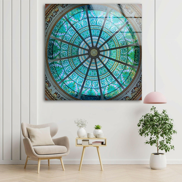 Blue Church Window Glass Wall Art glass wall decor, glass wall art decor