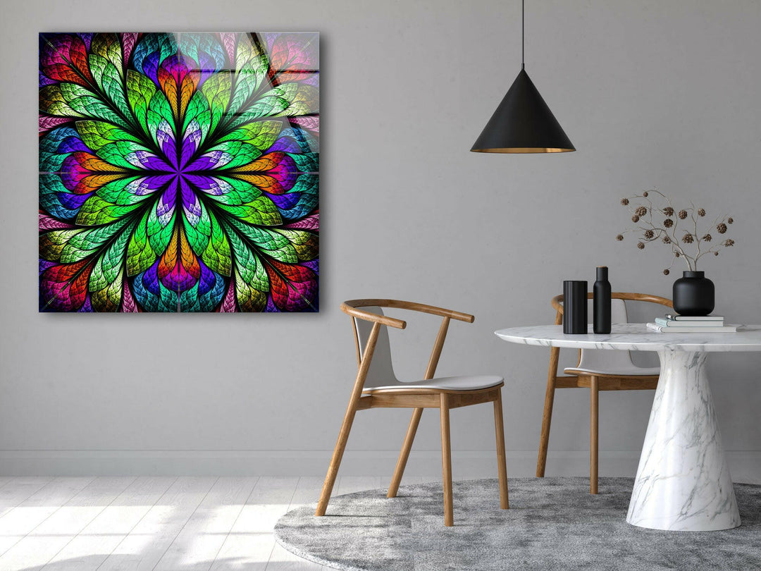 Fractal Flower in Glass Window Glass Wall Art print picture on glass, Tempered Glass Wall Art
