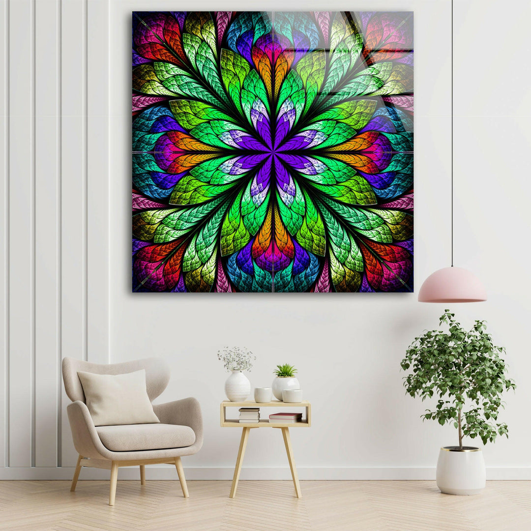 Fractal Flower in Glass Window Glass Wall Art custom glass photo prints, large glass prints
