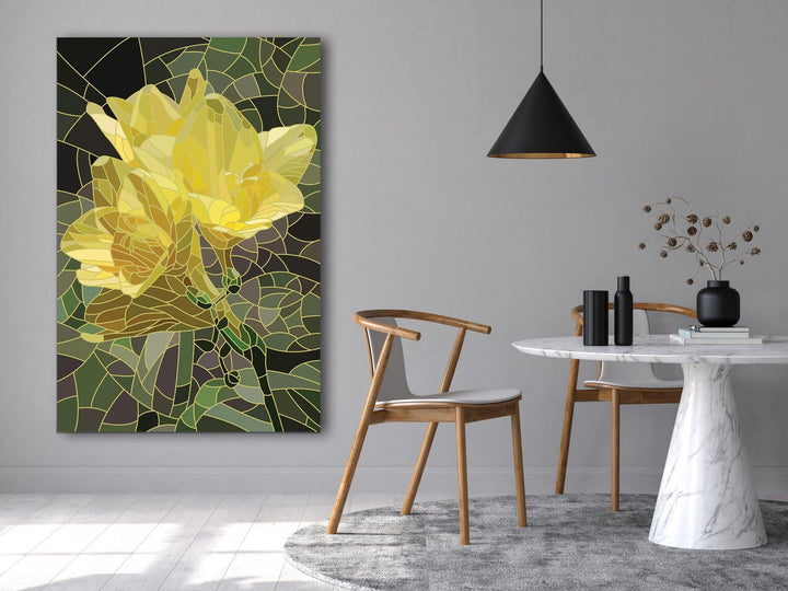 Stained Yellow Flower Glass Wall Art glass image printing, glass prints from photos