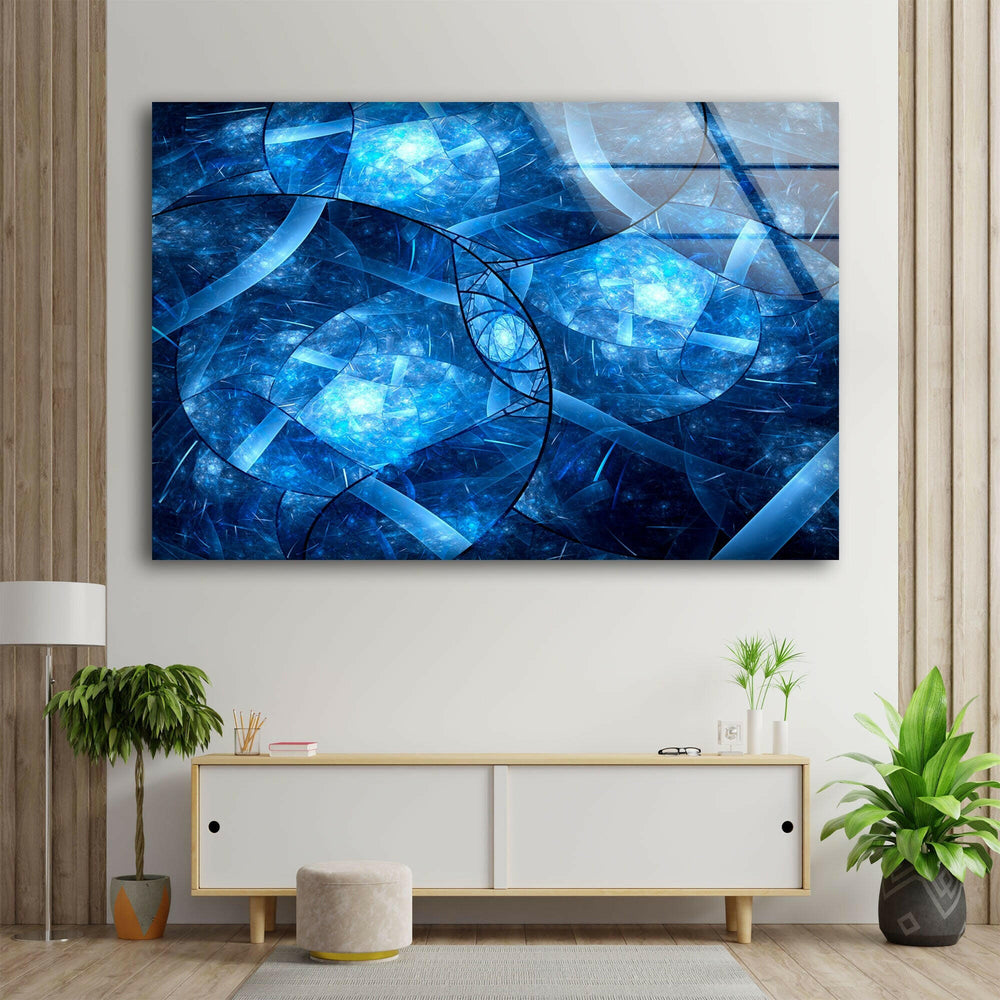 Blue Abstract Patterned Glass Wall Art glass wall decor, glass wall art decor