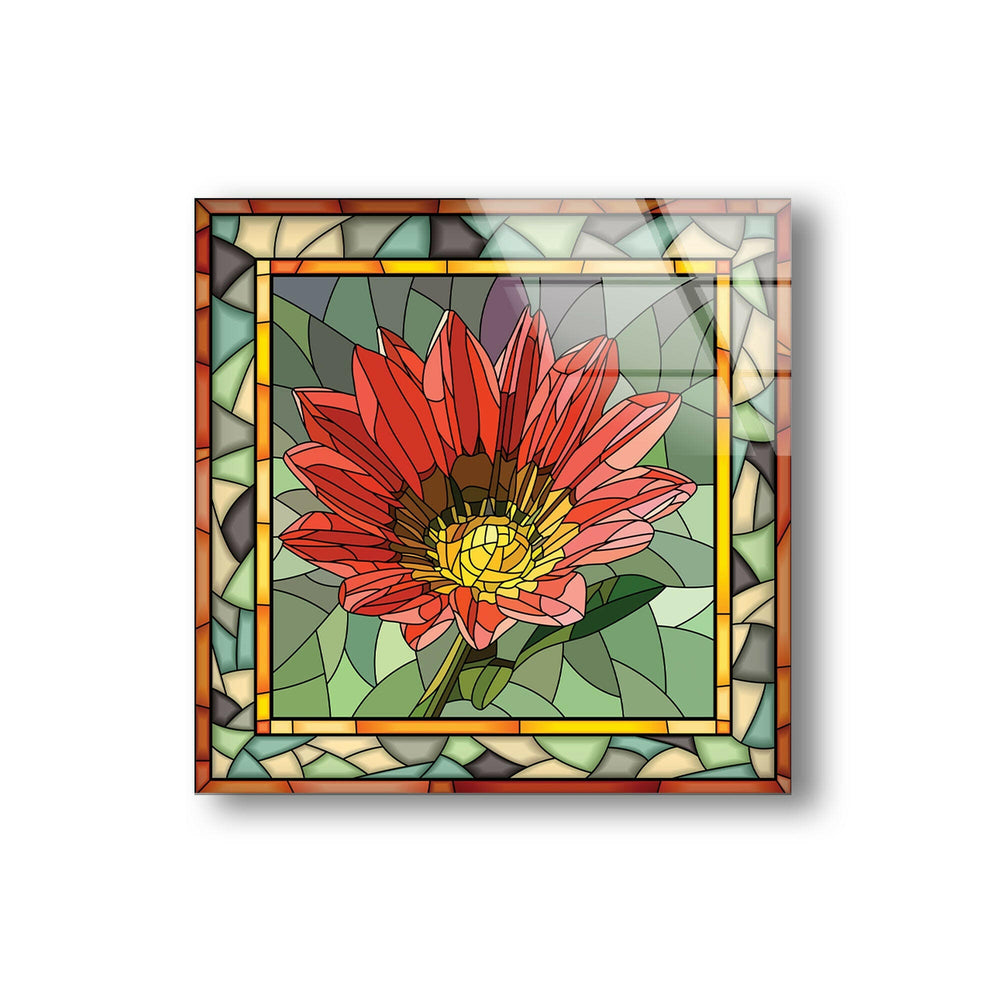 Red Mosaic Flower Stained Glass Wall Art glass wall decor, glass wall art decor