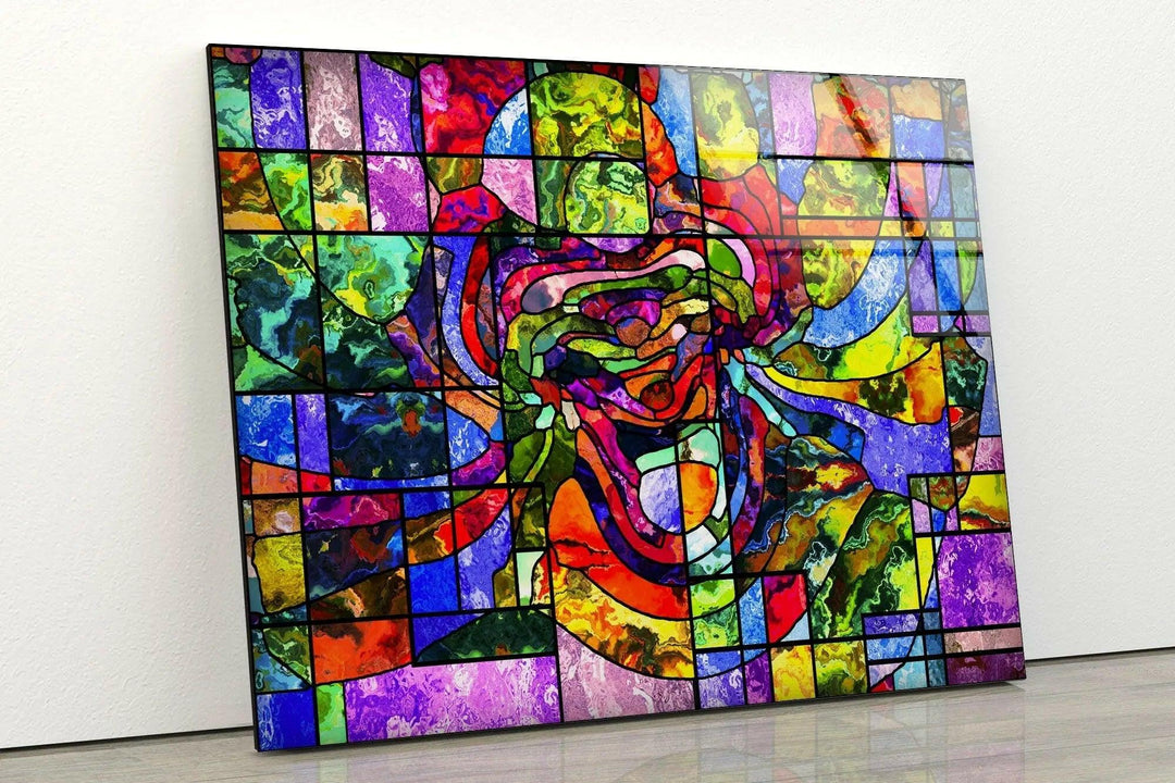 Geometric Mosaic Stained Glass Wall Art photo print on glass, prints on glass wall art
