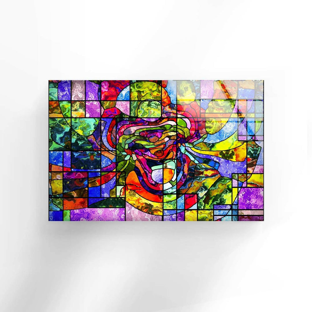 Geometric Mosaic Stained Glass Wall Art print picture on glass, Tempered Glass Wall Art
