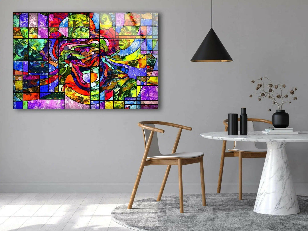 Geometric Mosaic Stained Glass Wall Art custom glass photo prints, large glass prints
