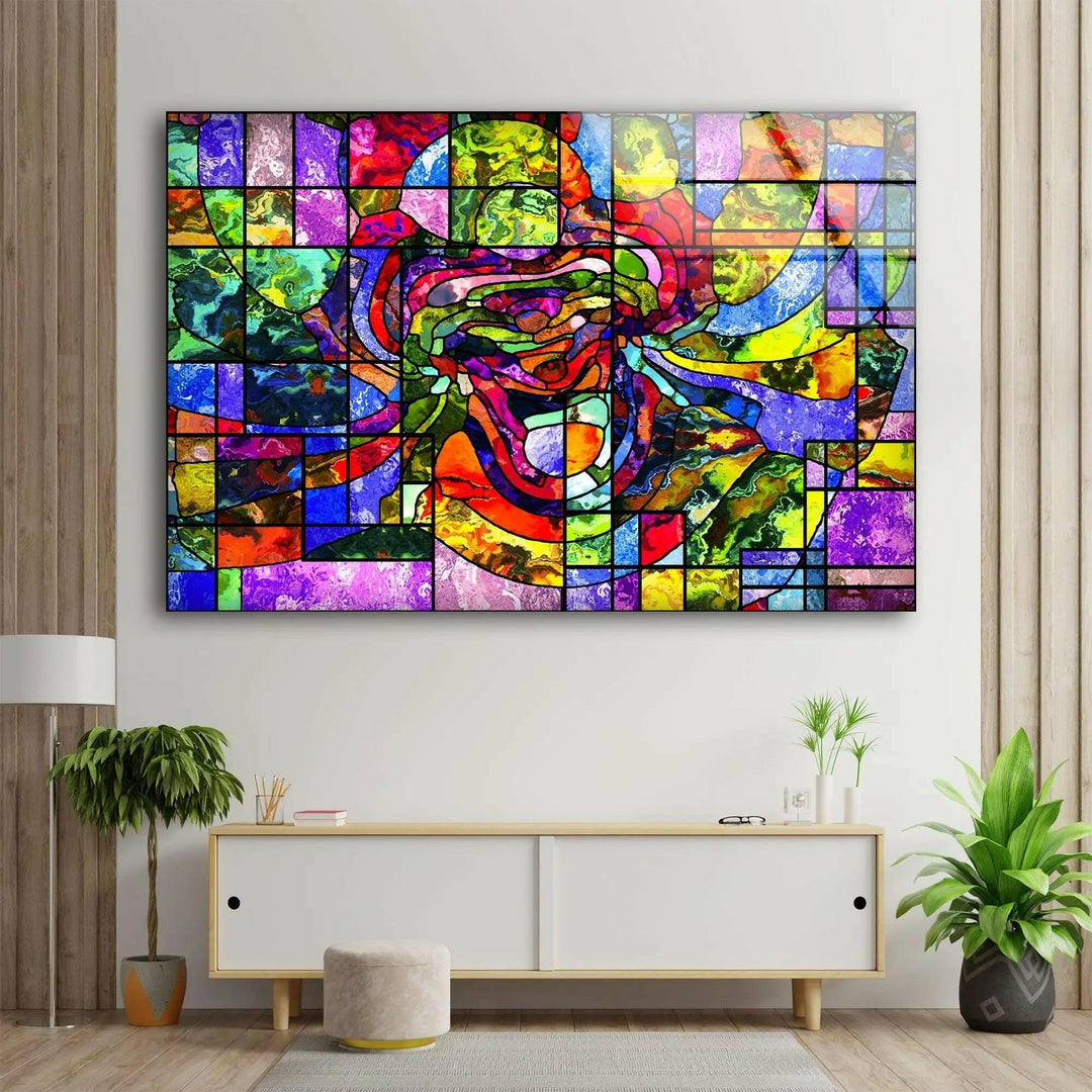 Geometric Mosaic Stained Glass Wall Art custom glass pictures, glass art prints
