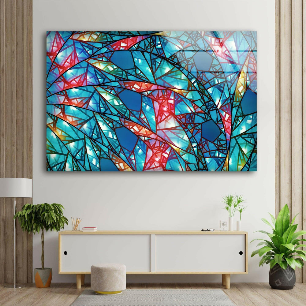 Blue Stained Abstract Glass Wall Art print on glass, glass printed photos