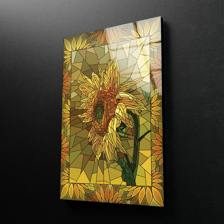 Mosaic Yellow Sunflower Glass Wall Art print on glass, glass printed photos