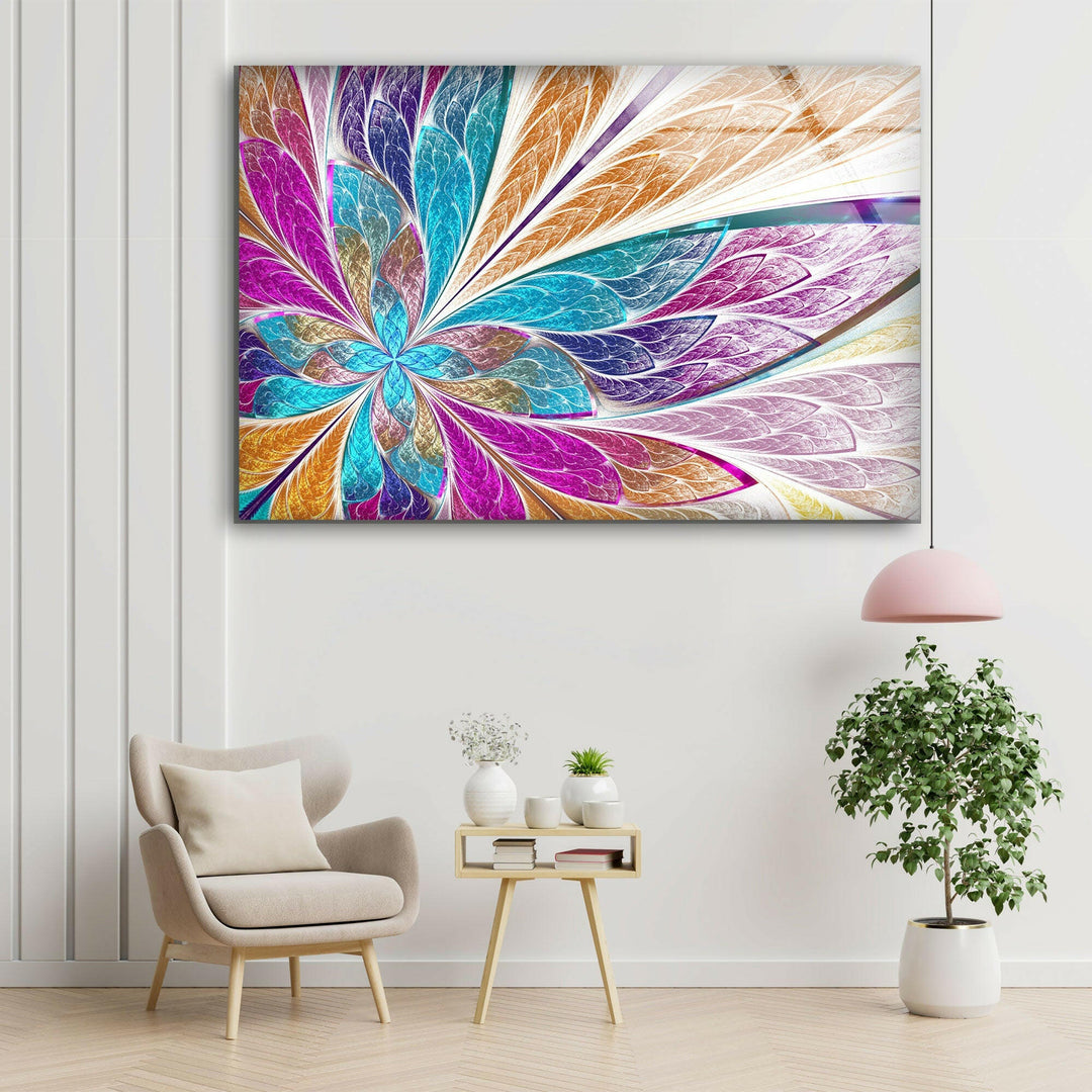 Stained Pink Fractal Design Glass Wall Art