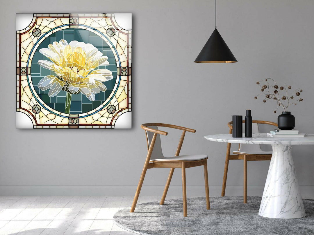 Stained Daisy Glass Wall Art custom glass photo prints, large glass prints