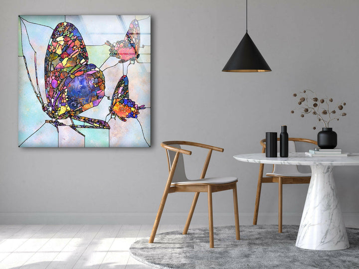 Mosaic Butterfly Glass Wall Art picture on glass wall art, photos printed on glass