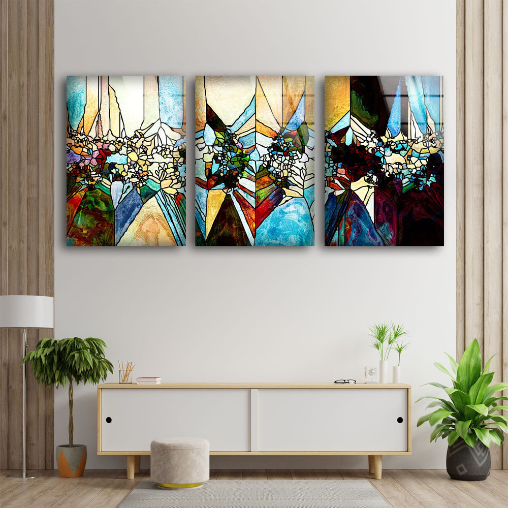 Geometric Mosaic Abstract Glass Wall Art, large glass photo prints, glass wall photos