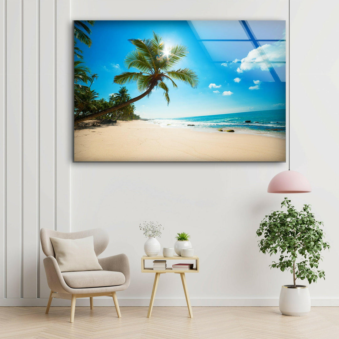 Summer Tropical Beach Glass Wall Art glass pictures for Wall, glass prints wall art