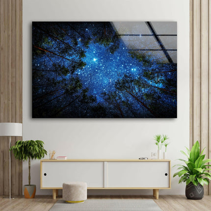 Stars Through The Trees Glass Wall Art