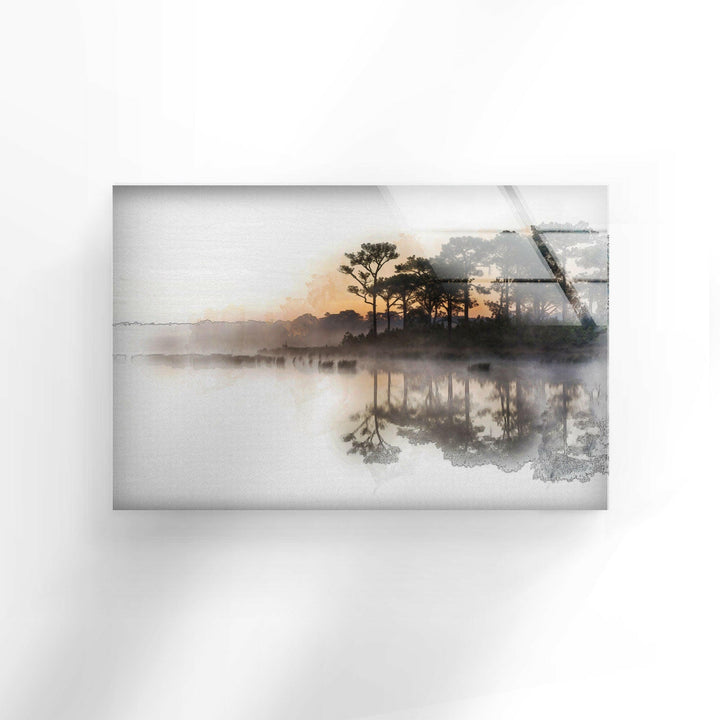 Sunrise Reflected In Lake Glass Wall Art print picture on glass, Tempered Glass Wall Art