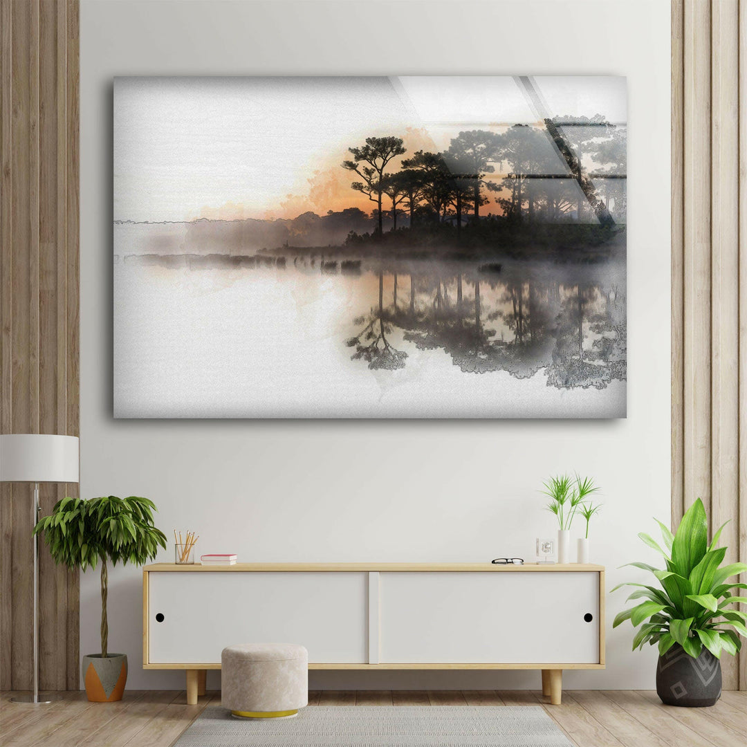 Sunrise Reflected In Lake Glass Wall Art print on glass, glass printed photos