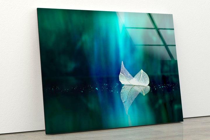 White Transparent Leaf Glass Wall Art glass art painting, glass art for the Wall