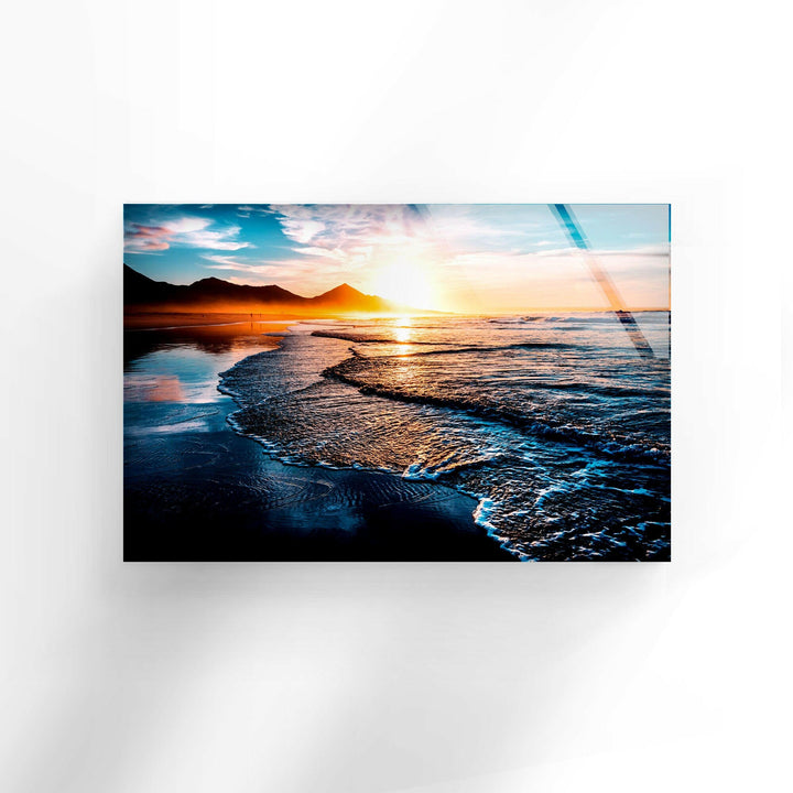 Beach at Sunset & Waves Glass Wall Art art glass wall art, glass wall art pictures