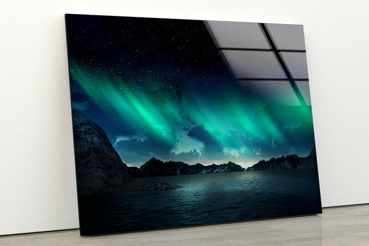 Ethereal Northern Lights Glass Wall Art picture on glass wall art, photos printed on glass