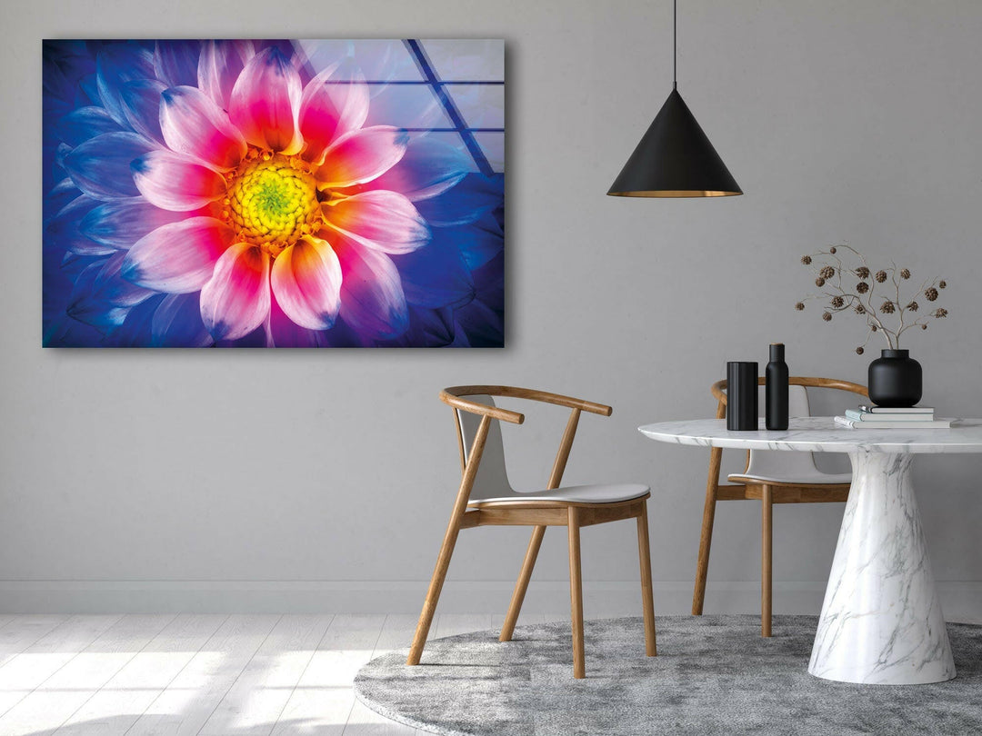 Colorful Chrysanthemum Flower Glass Wall Art, glass pictures for Wall, glass prints wall art