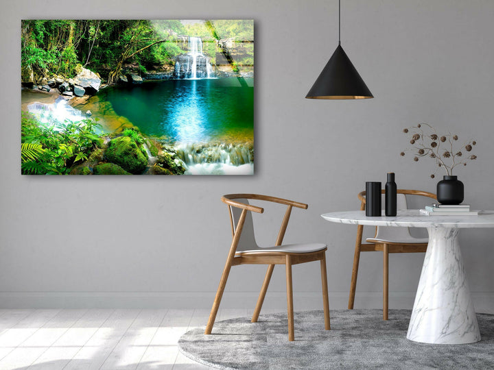 Waterfall Nature Landscape Glass Wall Art glass pictures for Wall, glass prints wall art