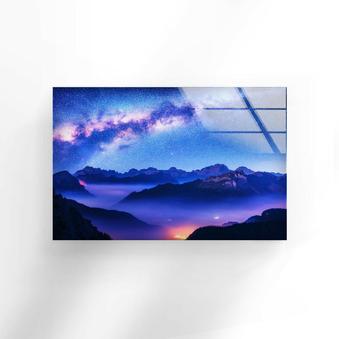 Milky Way Above Mountains Glass Wall Art picture on glass wall art, photos printed on glass