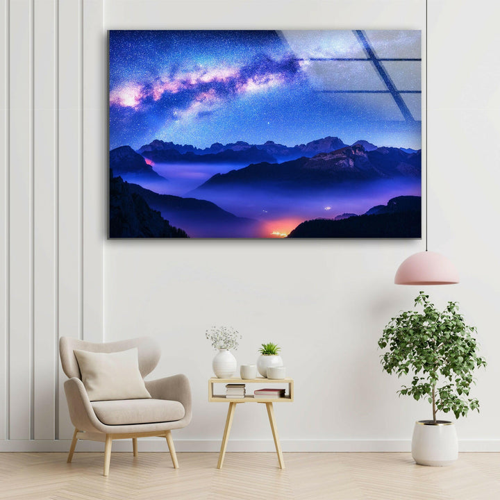 Milky Way Above Mountains Glass Wall Art glass image printing, glass prints from photos