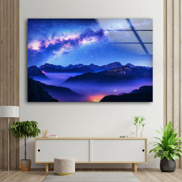 Milky Way Above Mountains Glass Wall Art glass pictures for Wall, glass prints wall art